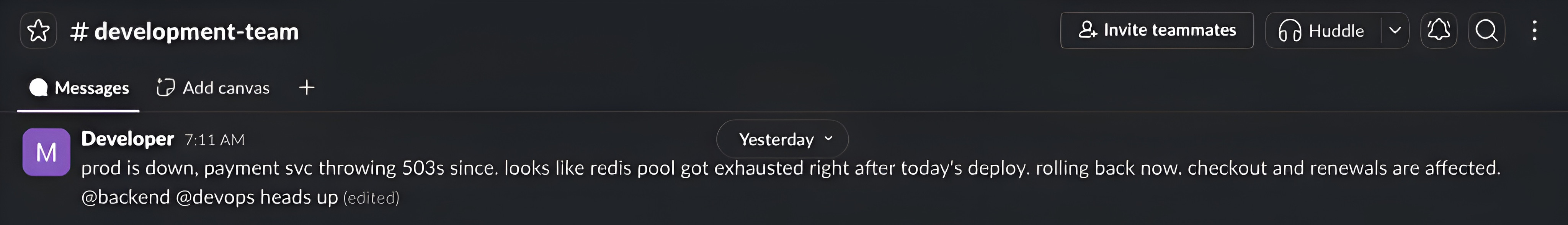 Slack message